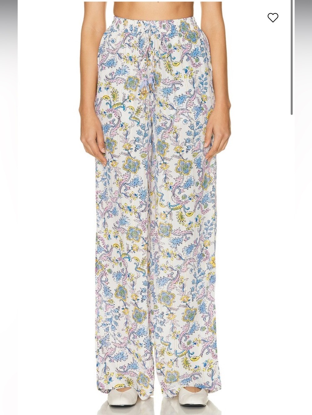 HEMANT & NANDITA Vans White Floral Paisley Gold Metallic Wide Leg Pants
